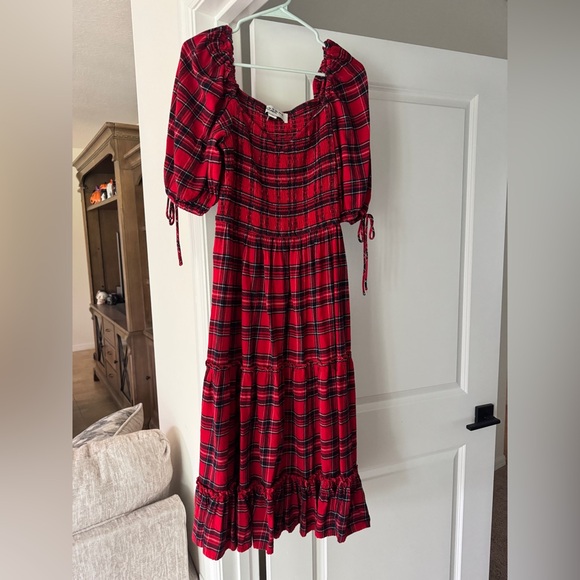 JessaKae Clara Red Plaid 3-tiered Smocked Midi Dress - Picture 7 of 9
